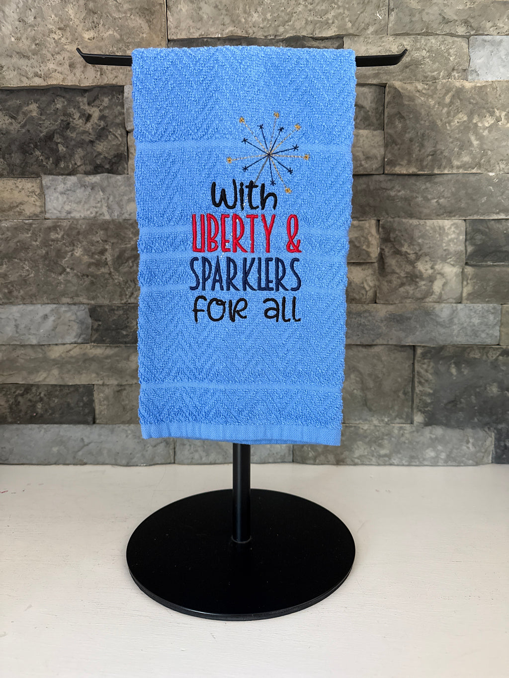 With Liberty and Sparklers for All Embroidered Towel