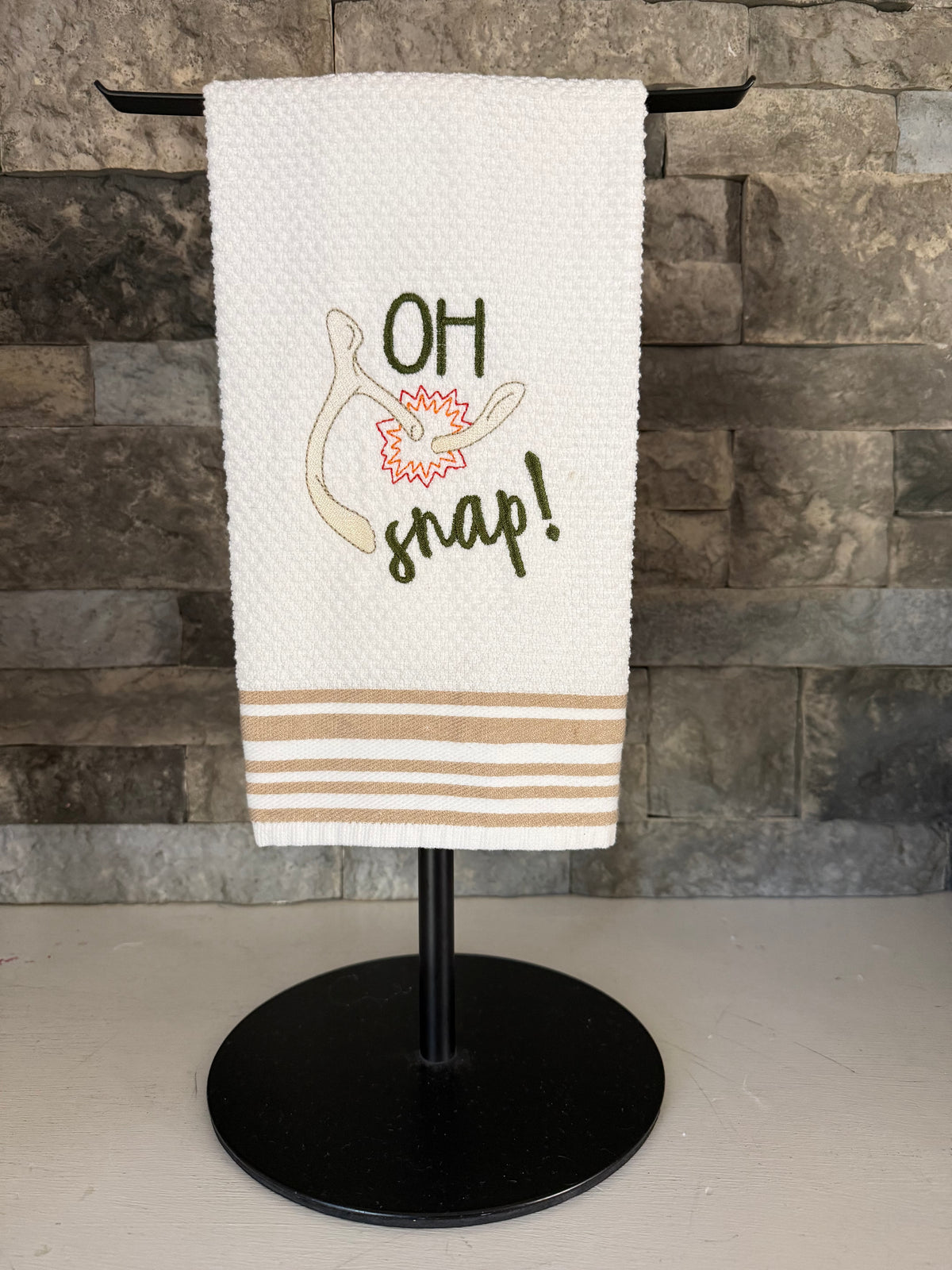 Oh Snap! Wishbone Thanksgiving Embroidered Towel - Holiday Family Towel