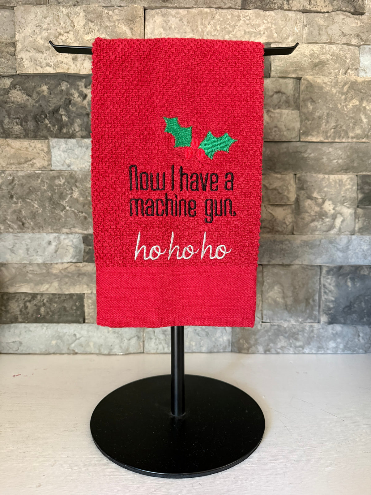 Now I Have a Machine Gun Ho Ho Ho Towel - Die Hard Christmas Movie Towel  - Embroidered Towel