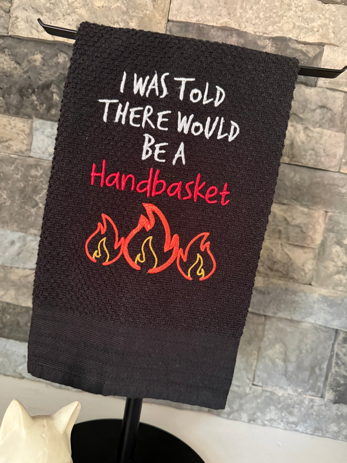 I was Told there would be a Handbasket Embroidered Towel