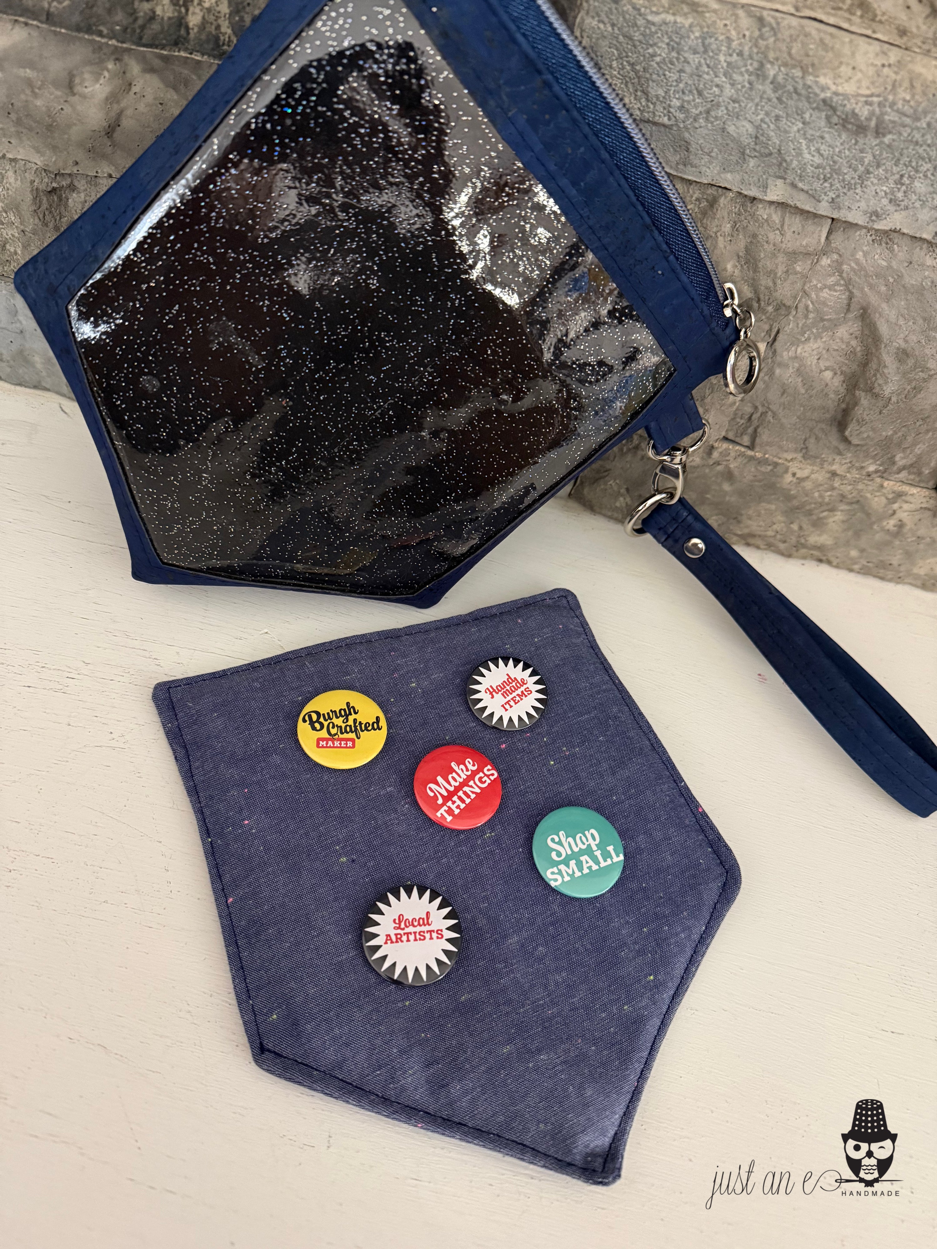 Presentation Pin Pouch - Denim Blue Cork Clear-Front Bag