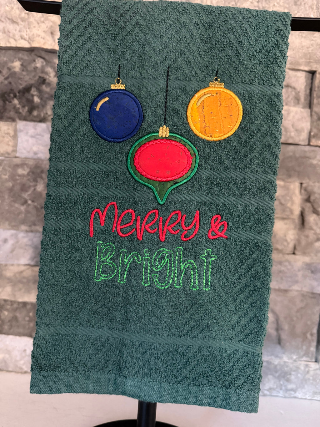 Merry and Bright Embroidered Towel