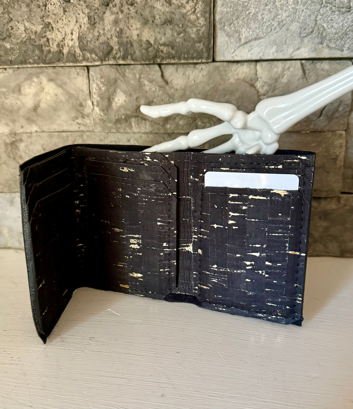 Black with Gold Flecks Cork Trifold Wallet
