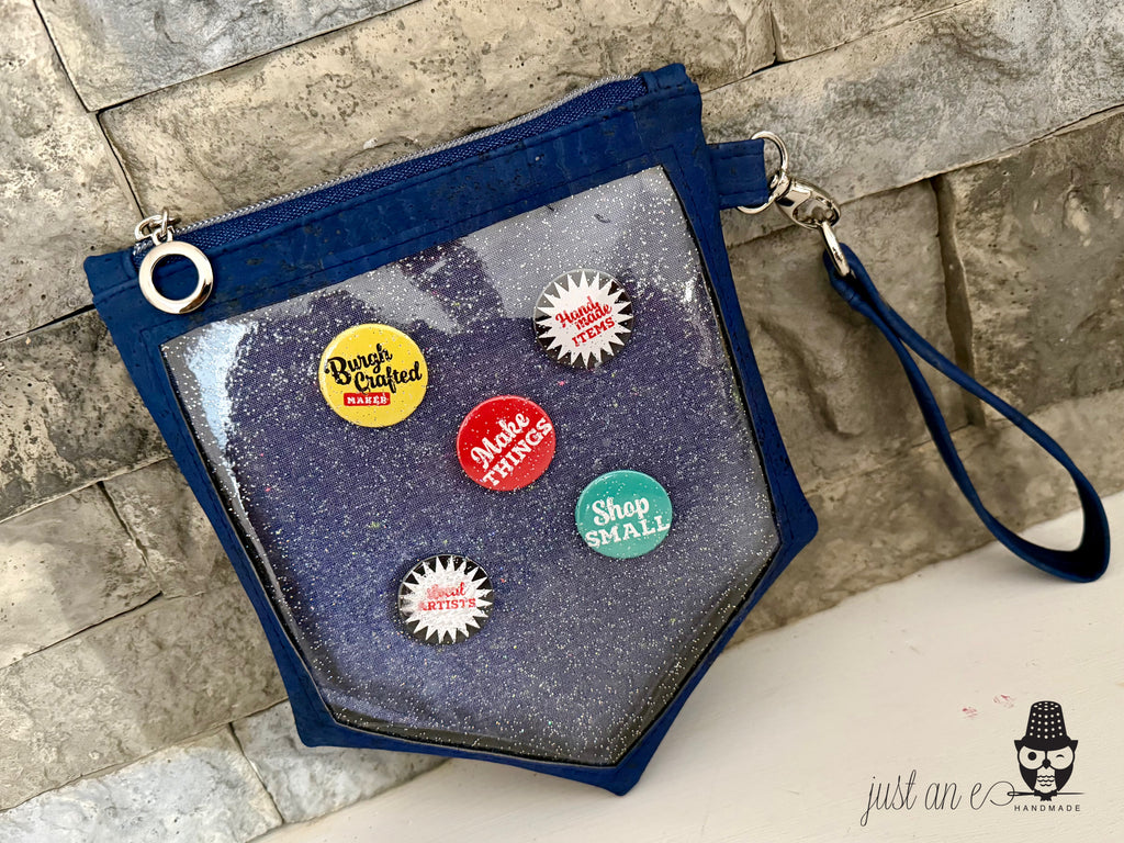 Presentation Pin Pouch - Denim Blue Cork Clear-Front Bag