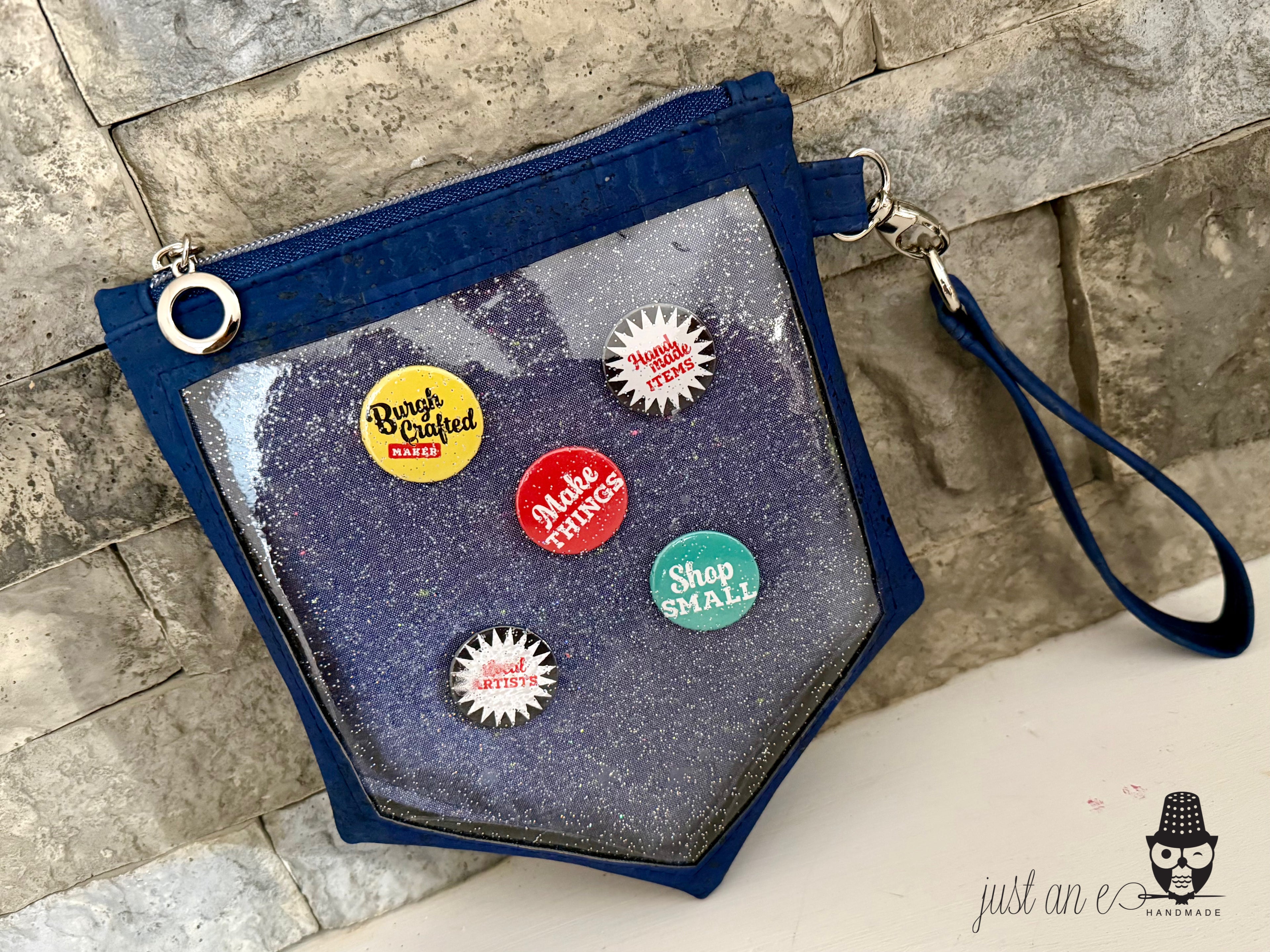 Presentation Pin Pouch - Denim Blue Cork Clear-Front Bag