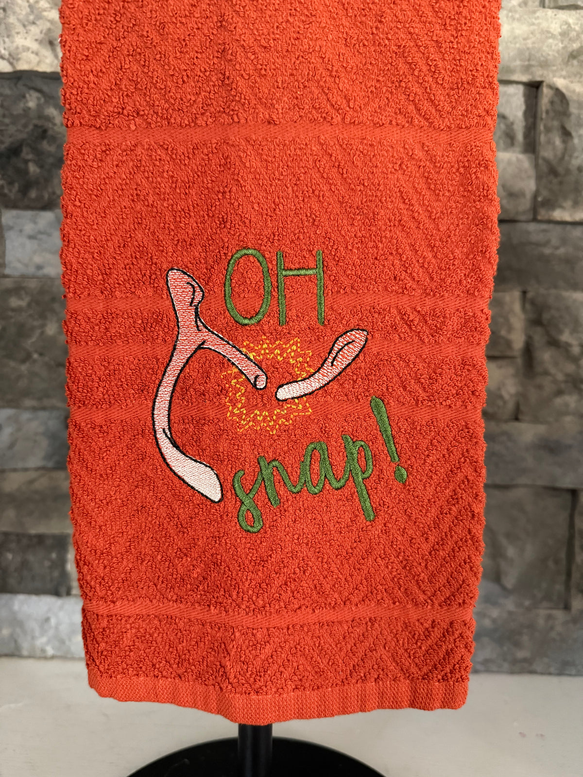 Oh Snap! Wishbone Thanksgiving Embroidered Towel - Holiday Family Towel