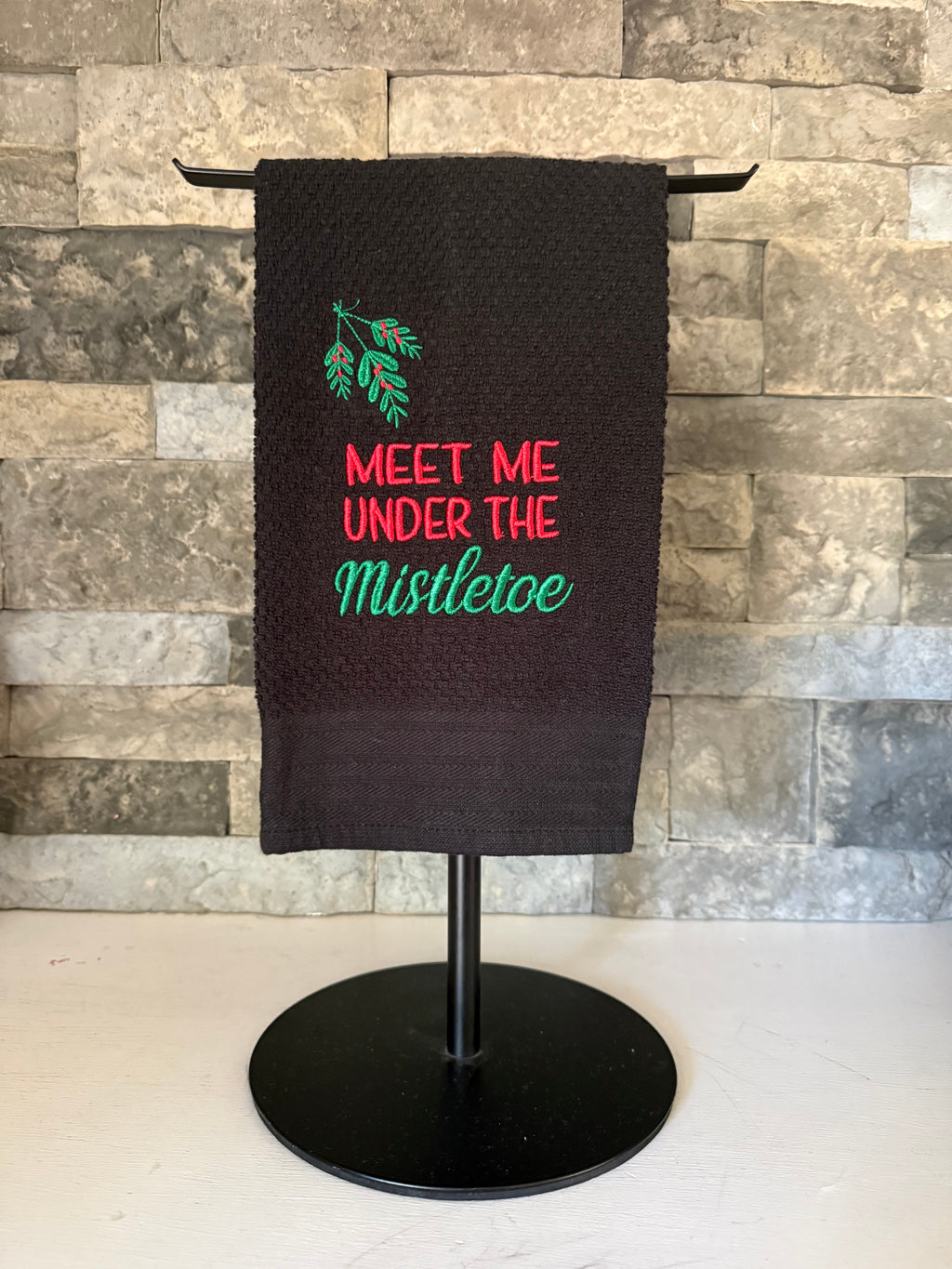 Meet Me Under the Mistletoe Embroidered Towel