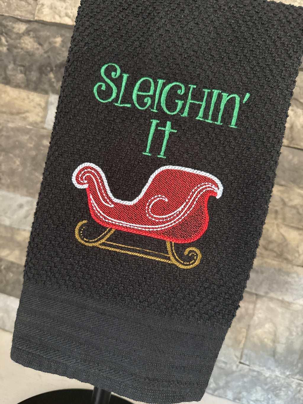 Sleighin' It Embroidered Towel