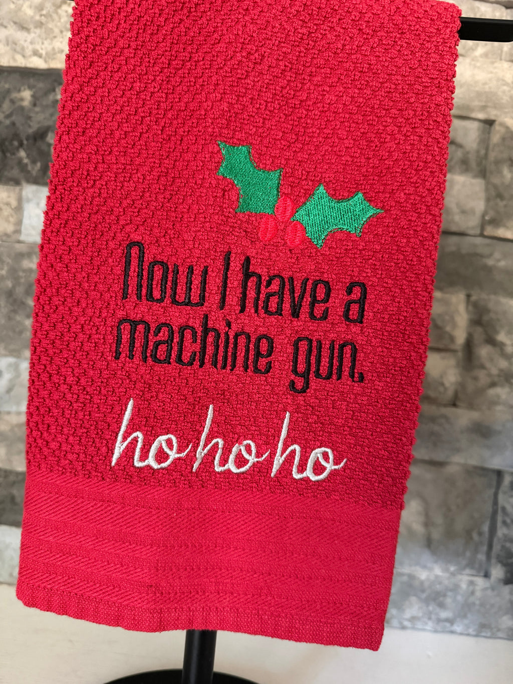 Now I Have a Machine Gun Ho Ho Ho Towel - Die Hard Christmas Movie Towel  - Embroidered Towel