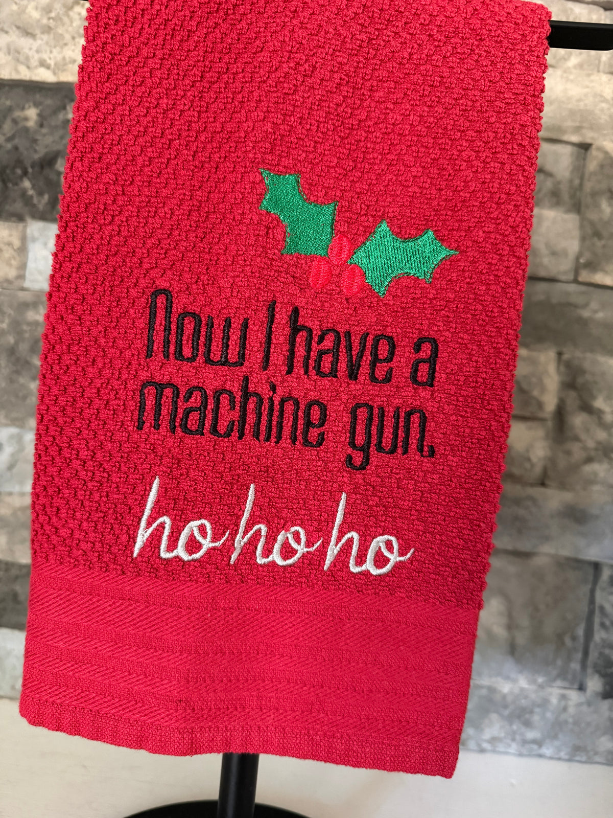 Now I Have a Machine Gun Ho Ho Ho Towel - Die Hard Christmas Movie Towel  - Embroidered Towel