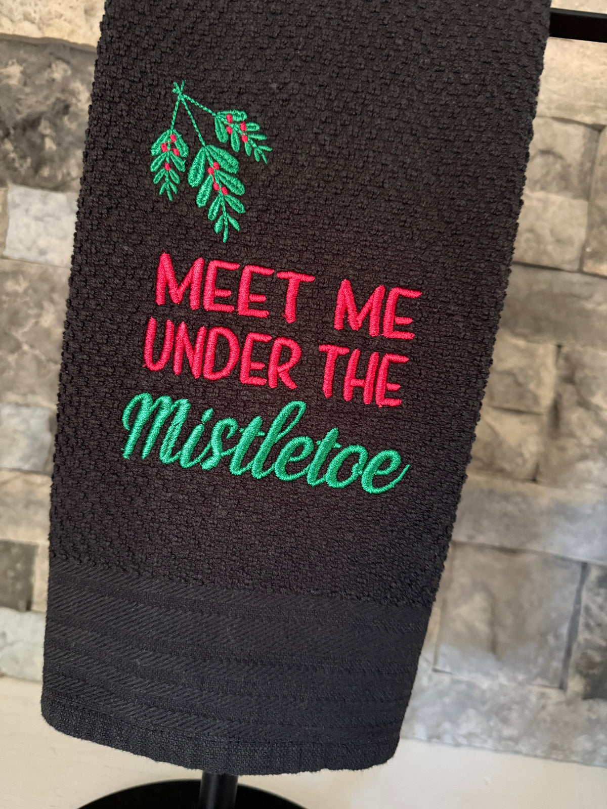 Meet Me Under the Mistletoe Embroidered Towel