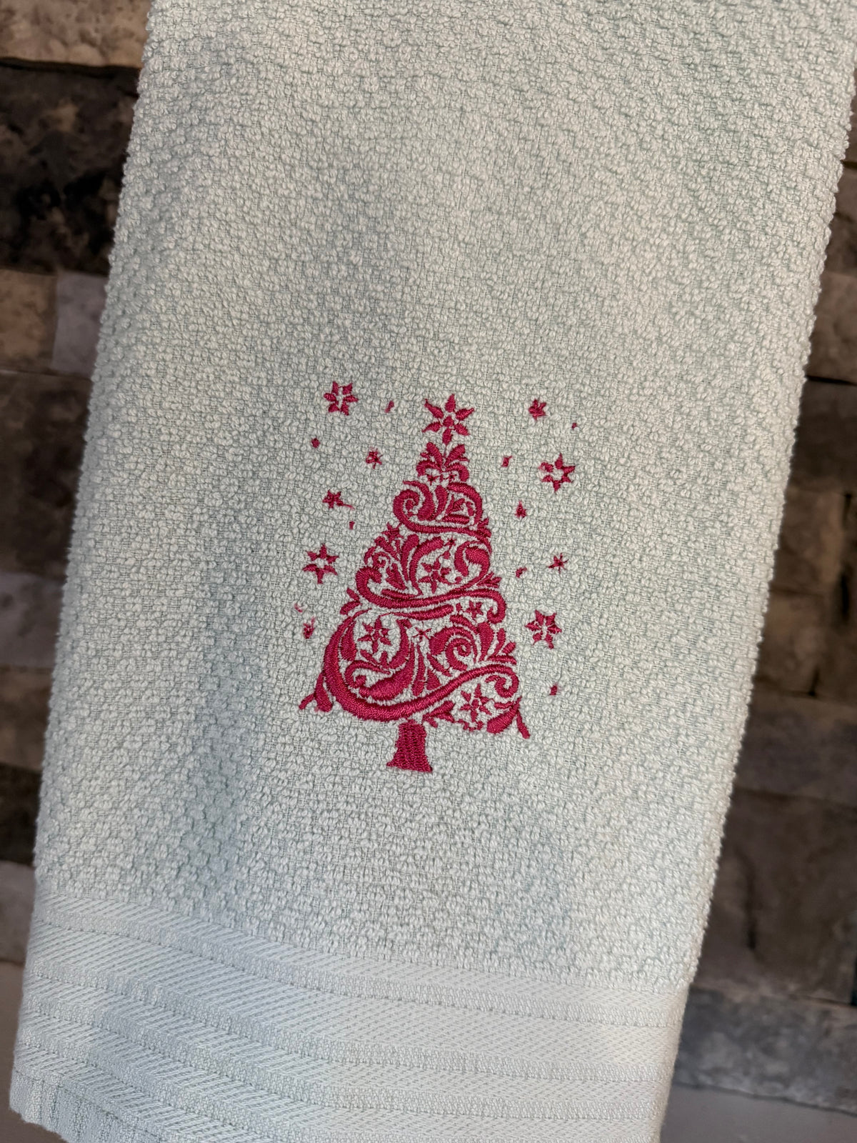 Elegant Christmas Tree Embroidered Towel