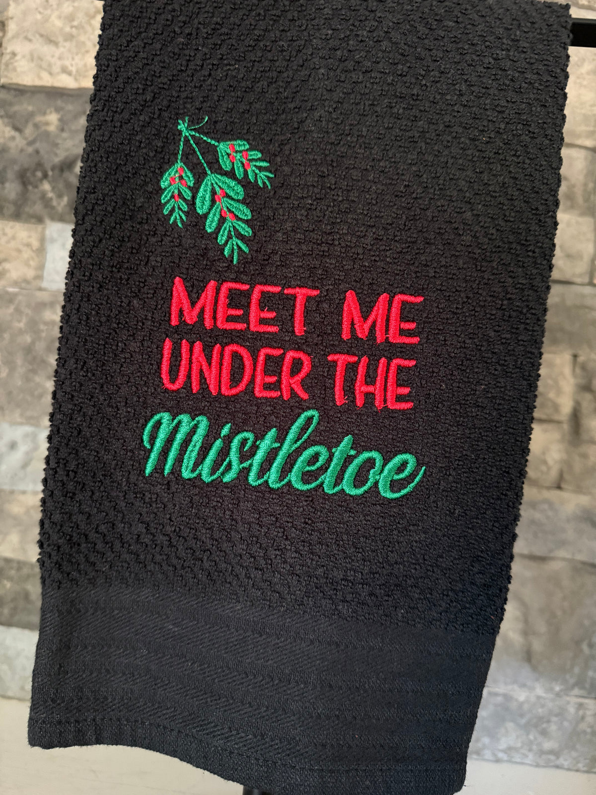 Meet Me Under the Mistletoe Embroidered Towel