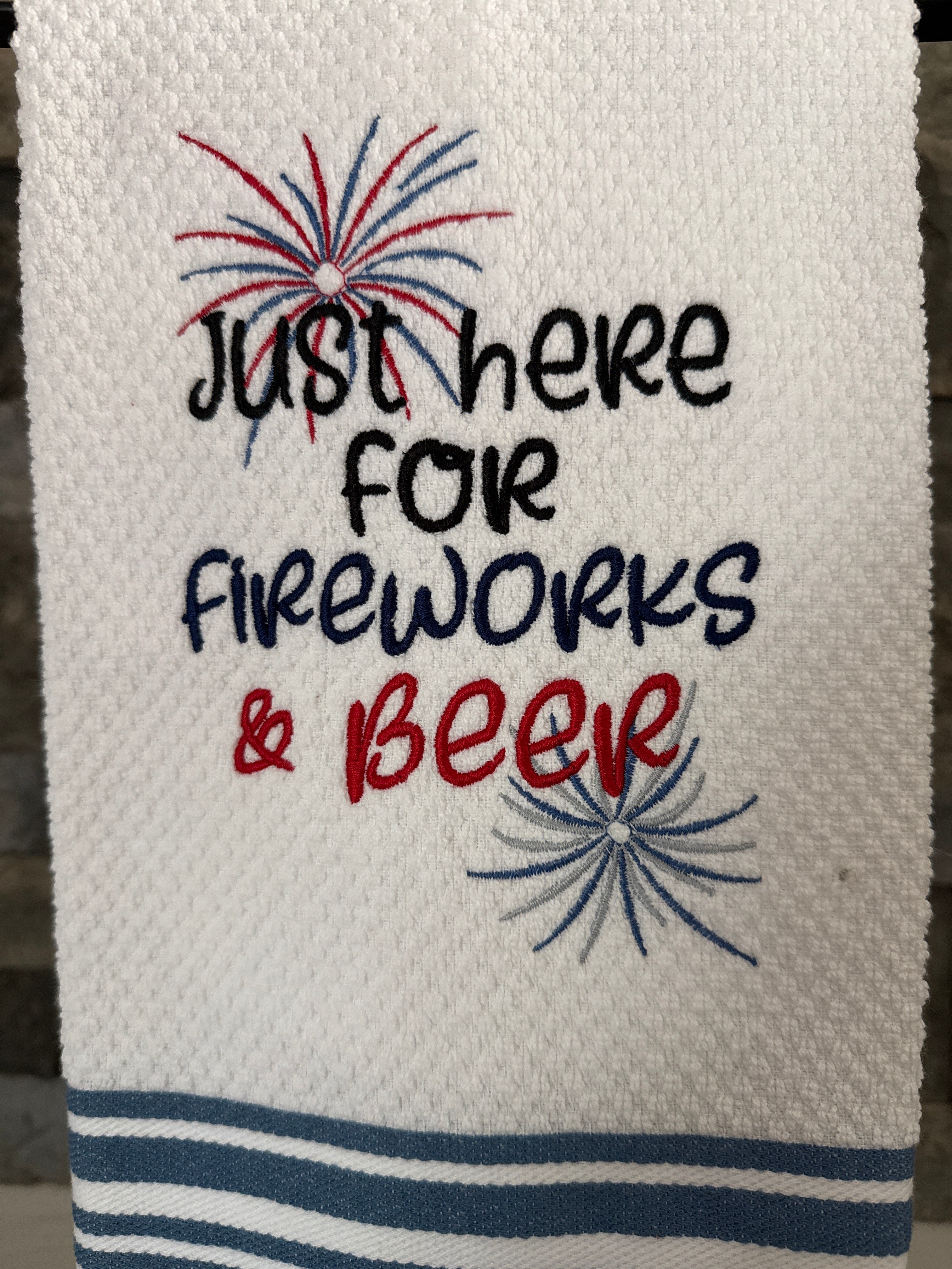 Fireworks and Beer Embroidered Towel