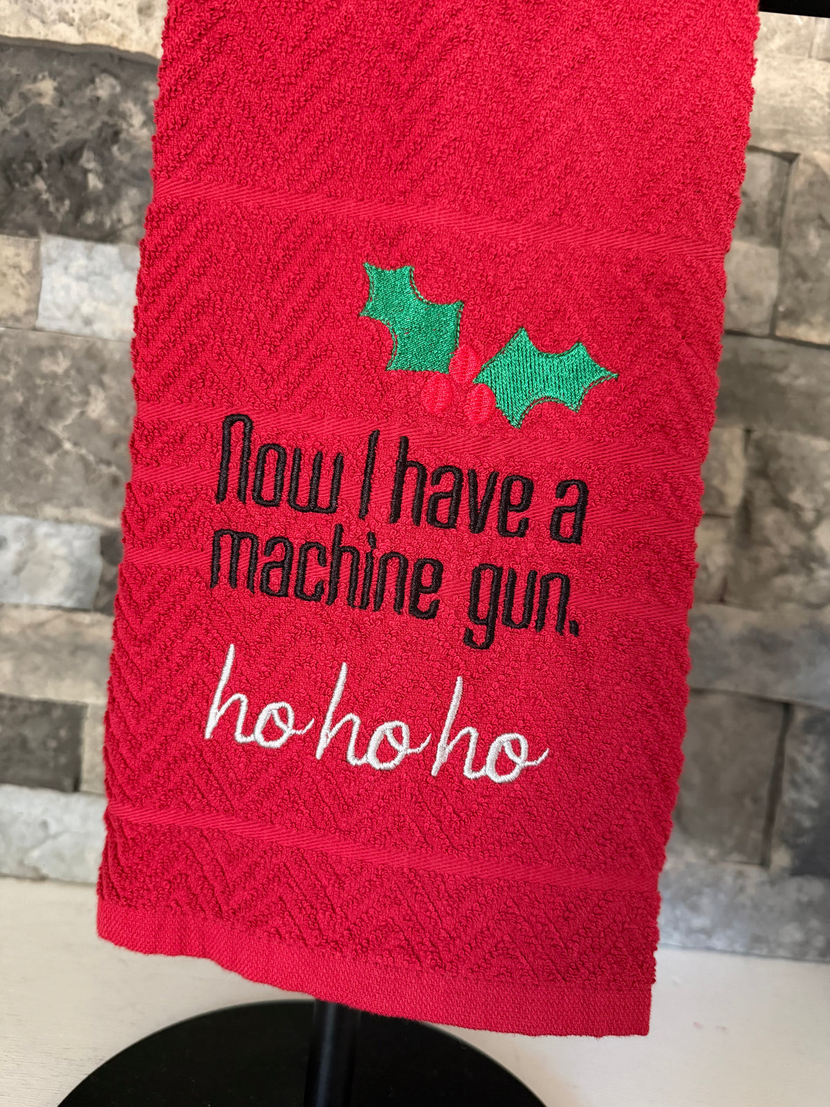 Now I Have a Machine Gun Ho Ho Ho Towel - Die Hard Christmas Movie Towel  - Embroidered Towel