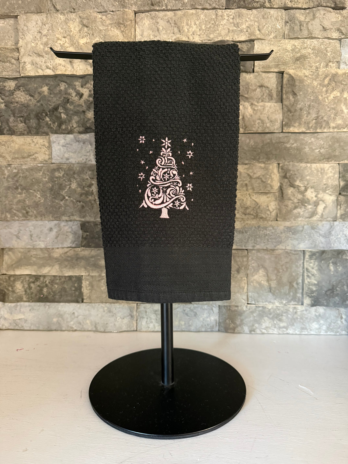 Elegant Christmas Tree Embroidered Towel