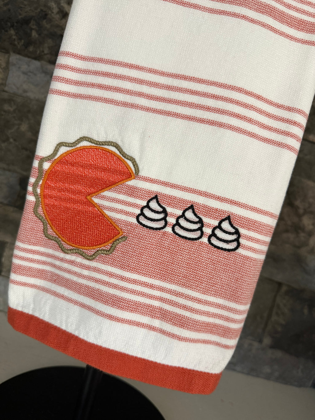 Pac Pie Thanksgiving Pumpkin Pie and Whipped Cream Embroidered Towel