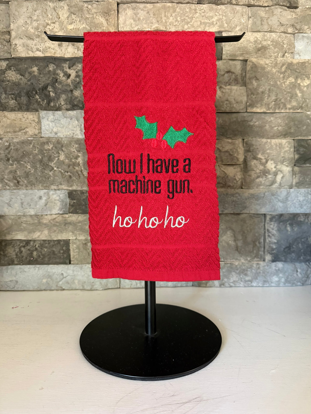 Now I Have a Machine Gun Ho Ho Ho Towel - Die Hard Christmas Movie Towel  - Embroidered Towel