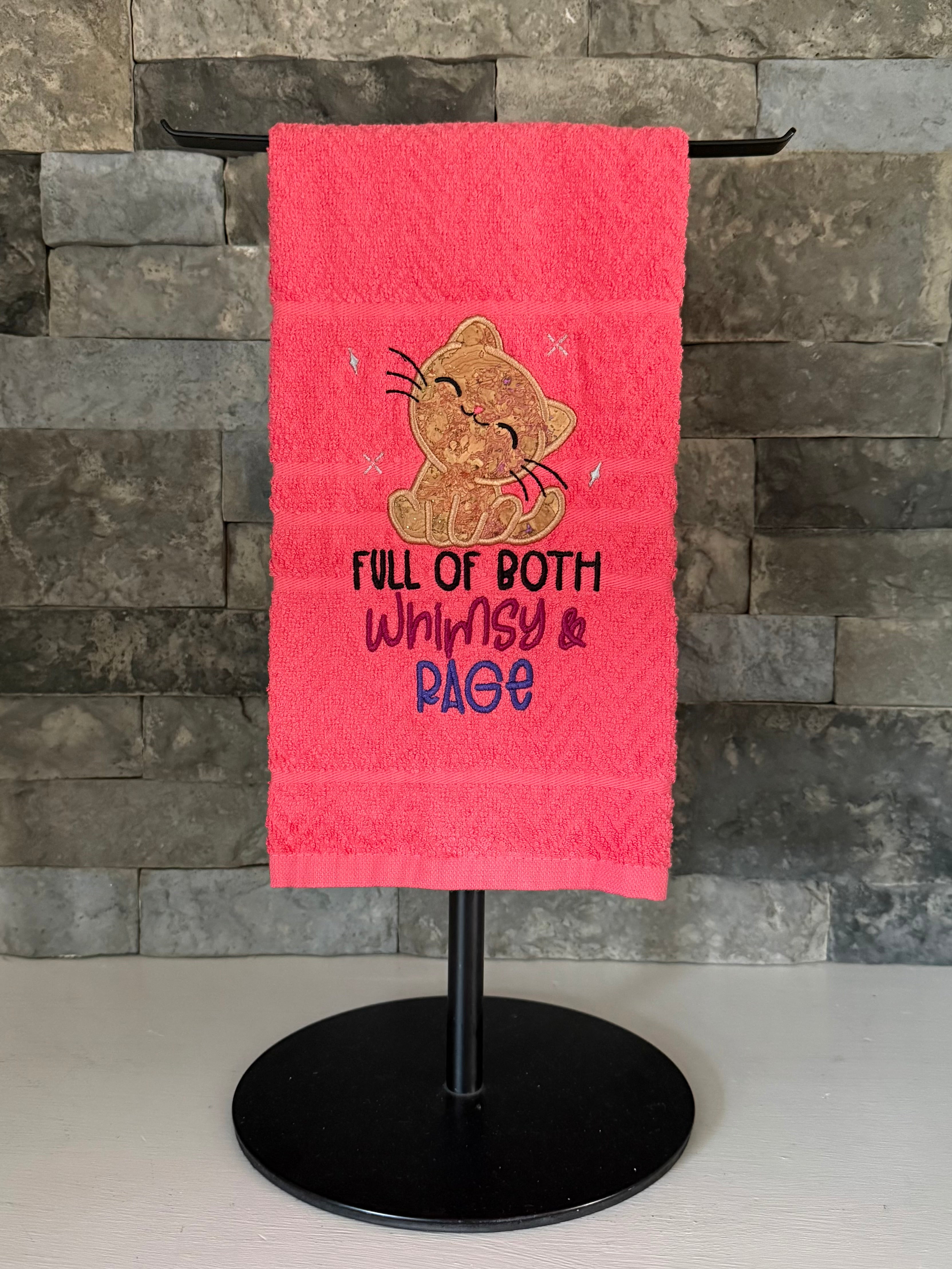 Full of Whimsy and Rage Cat - Embroidered Towel