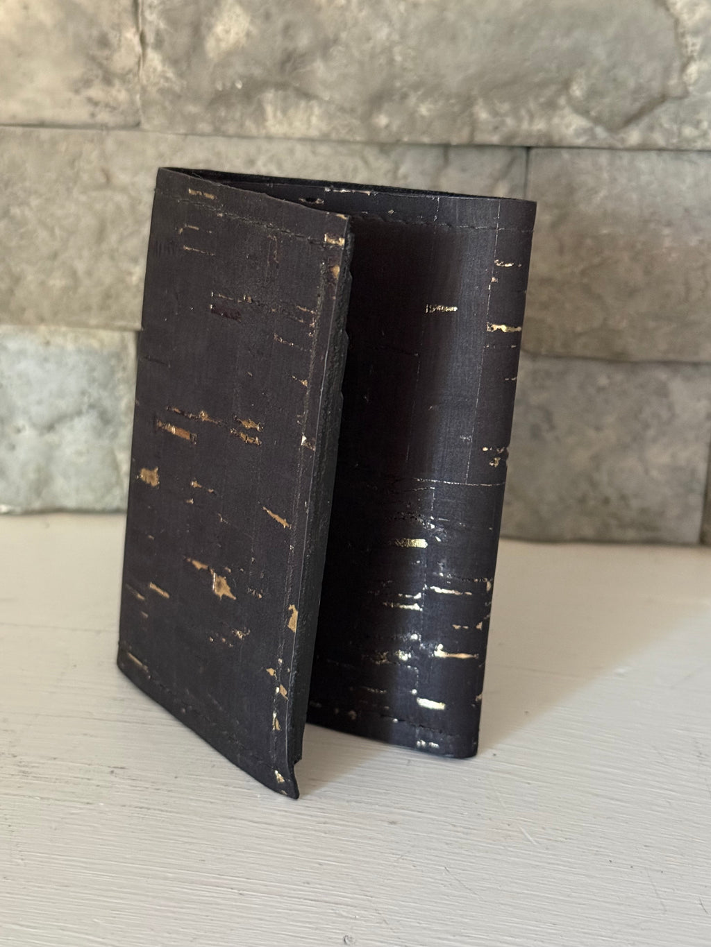 Black with Gold Flecks Cork Trifold Wallet