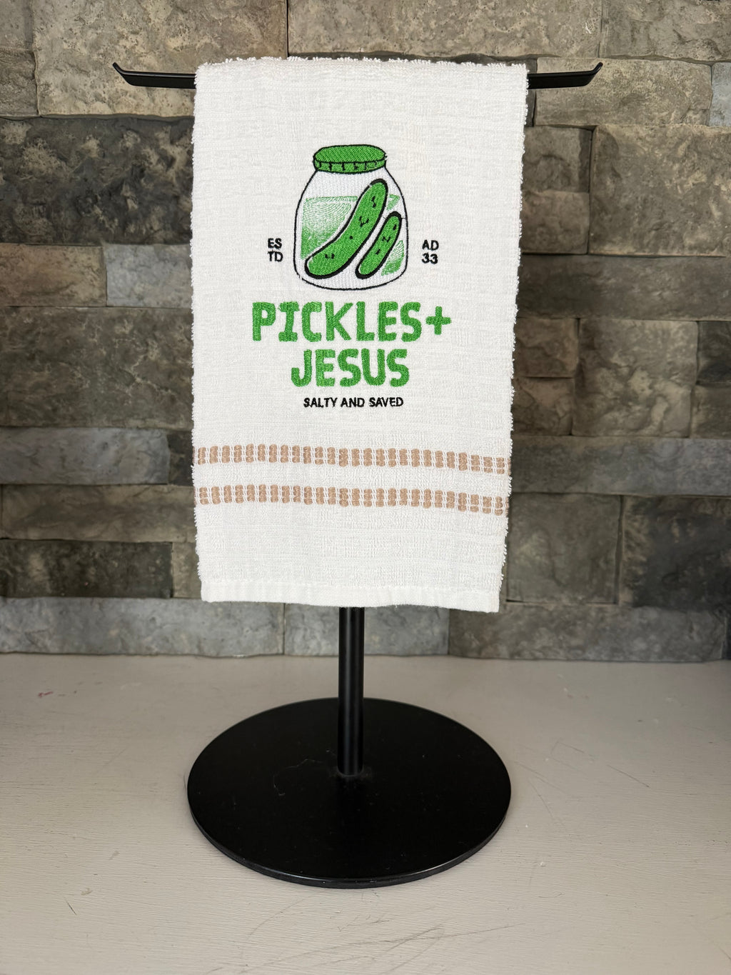Pickles and Jesus: Salty and Saved - Embroidered Towel