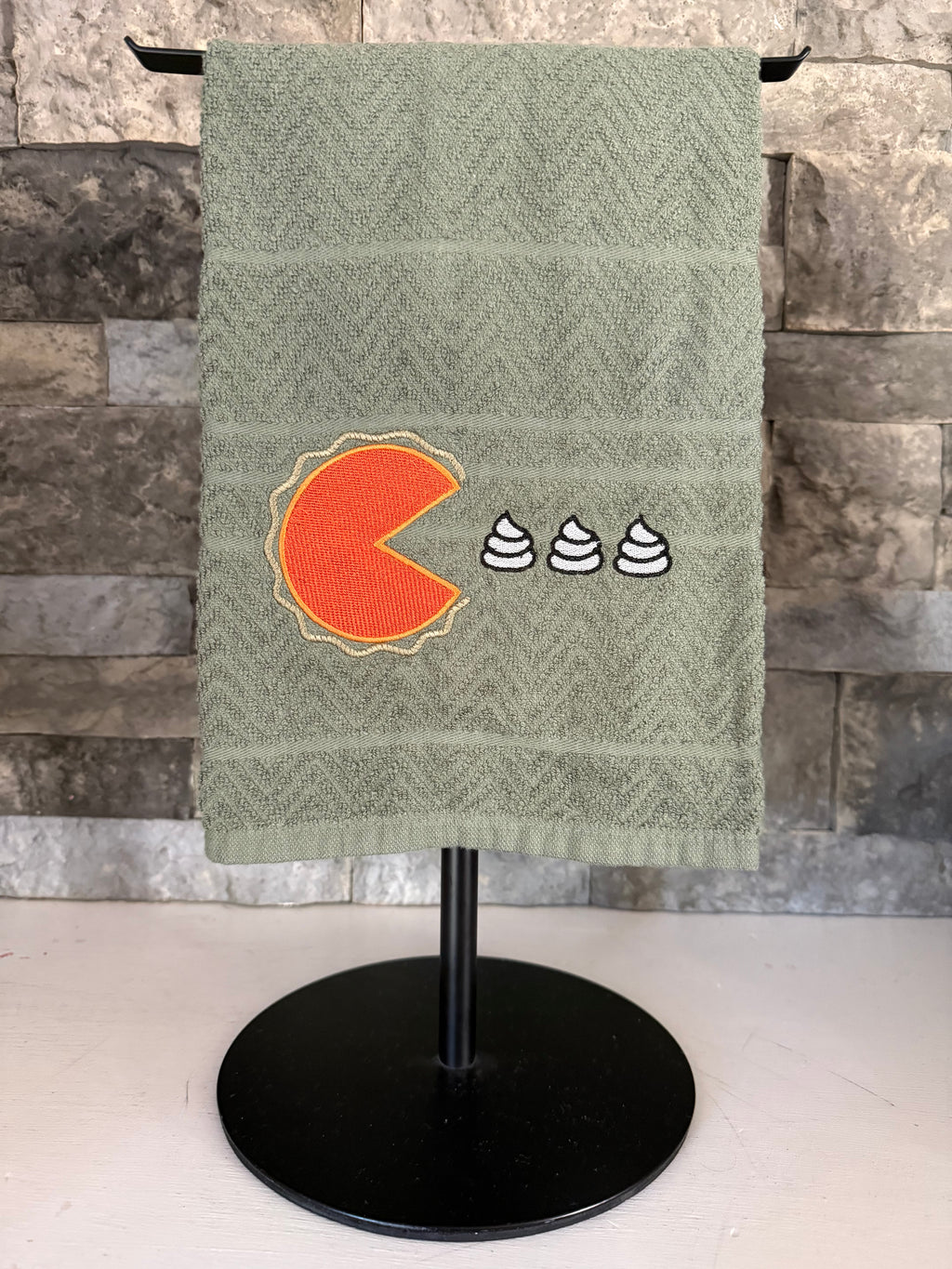 Pac Pie Thanksgiving Pumpkin Pie and Whipped Cream Embroidered Towel