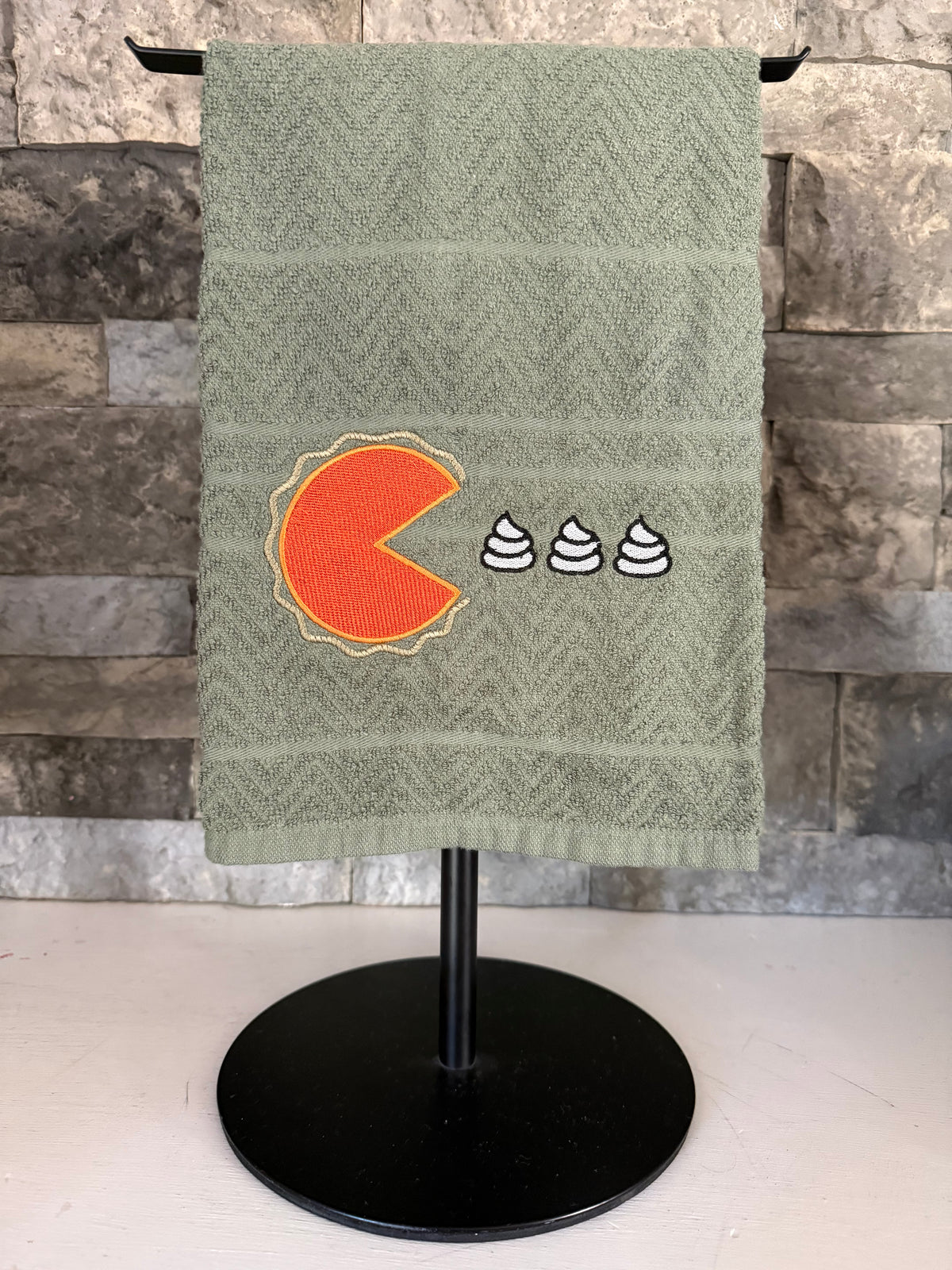 Pac Pie Thanksgiving Pumpkin Pie and Whipped Cream Embroidered Towel
