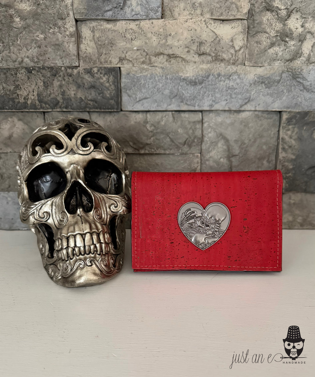 Tomato Red Discovery Cork Wallet with Skeleton Front Embellishment