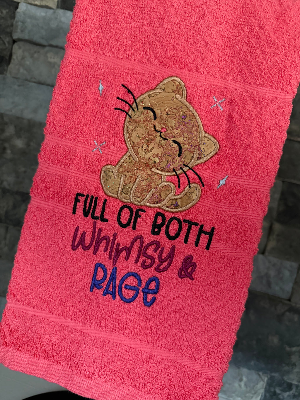 Full of Whimsy and Rage Cat - Embroidered Towel