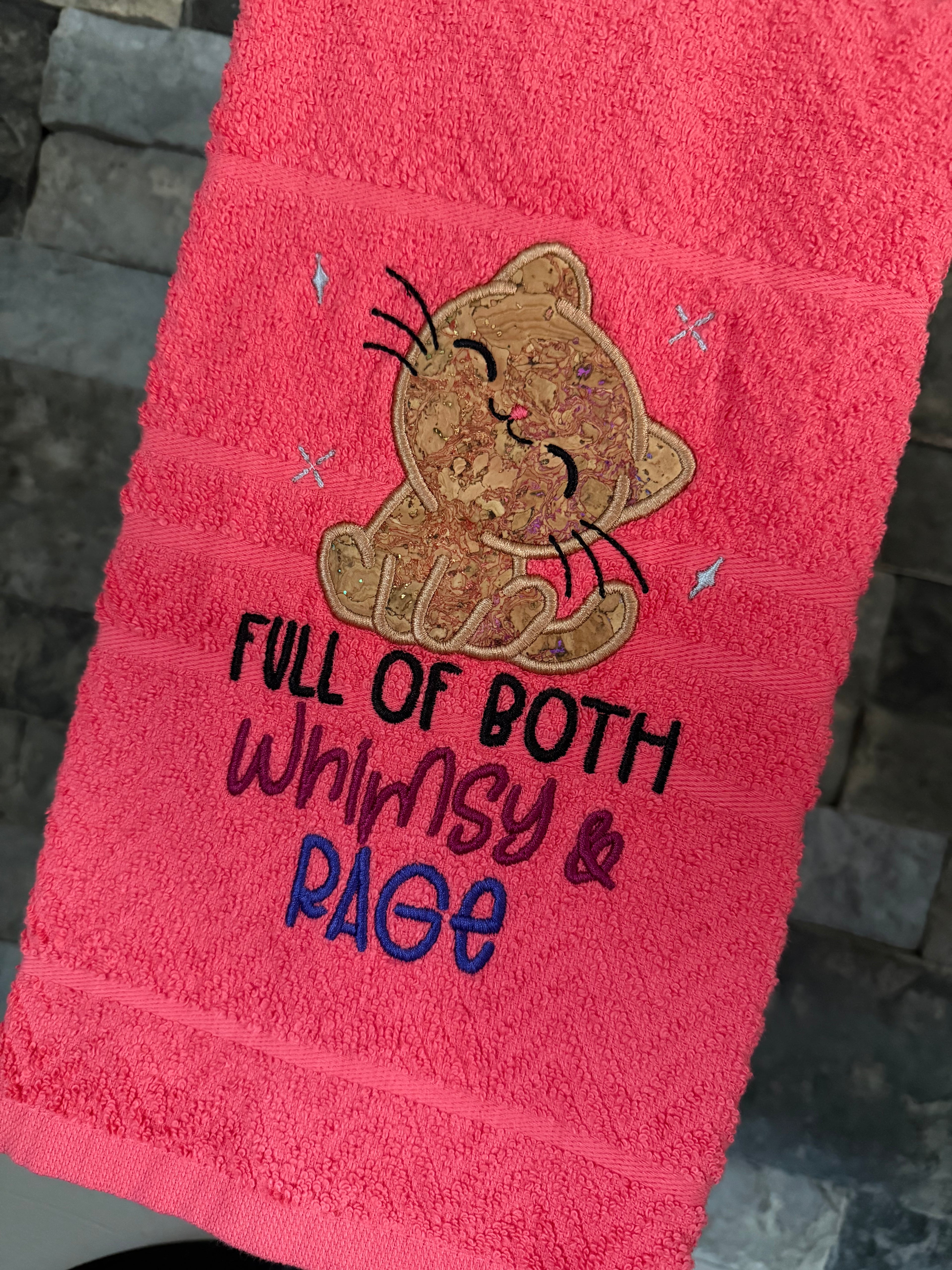 Full of Whimsy and Rage Cat - Embroidered Towel
