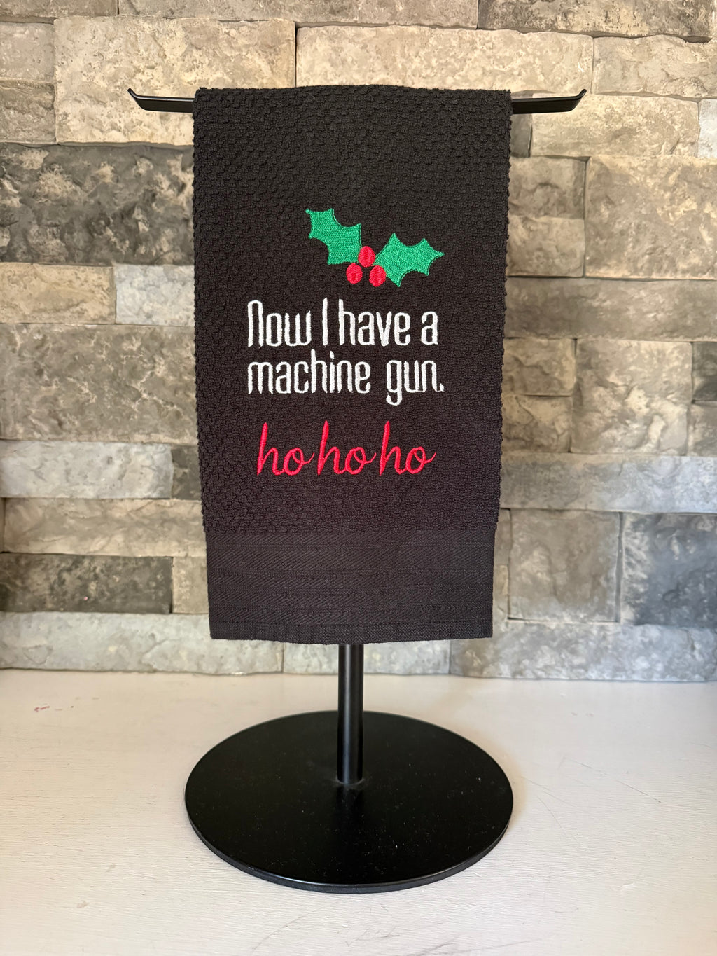 Now I Have a Machine Gun Ho Ho Ho Towel - Die Hard Christmas Movie Towel  - Embroidered Towel