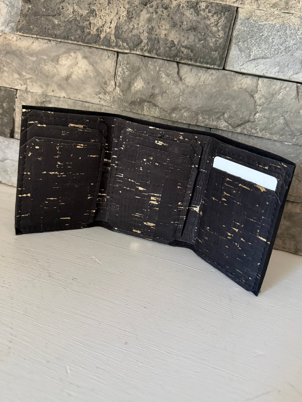 Black with Gold Flecks Cork Trifold Wallet