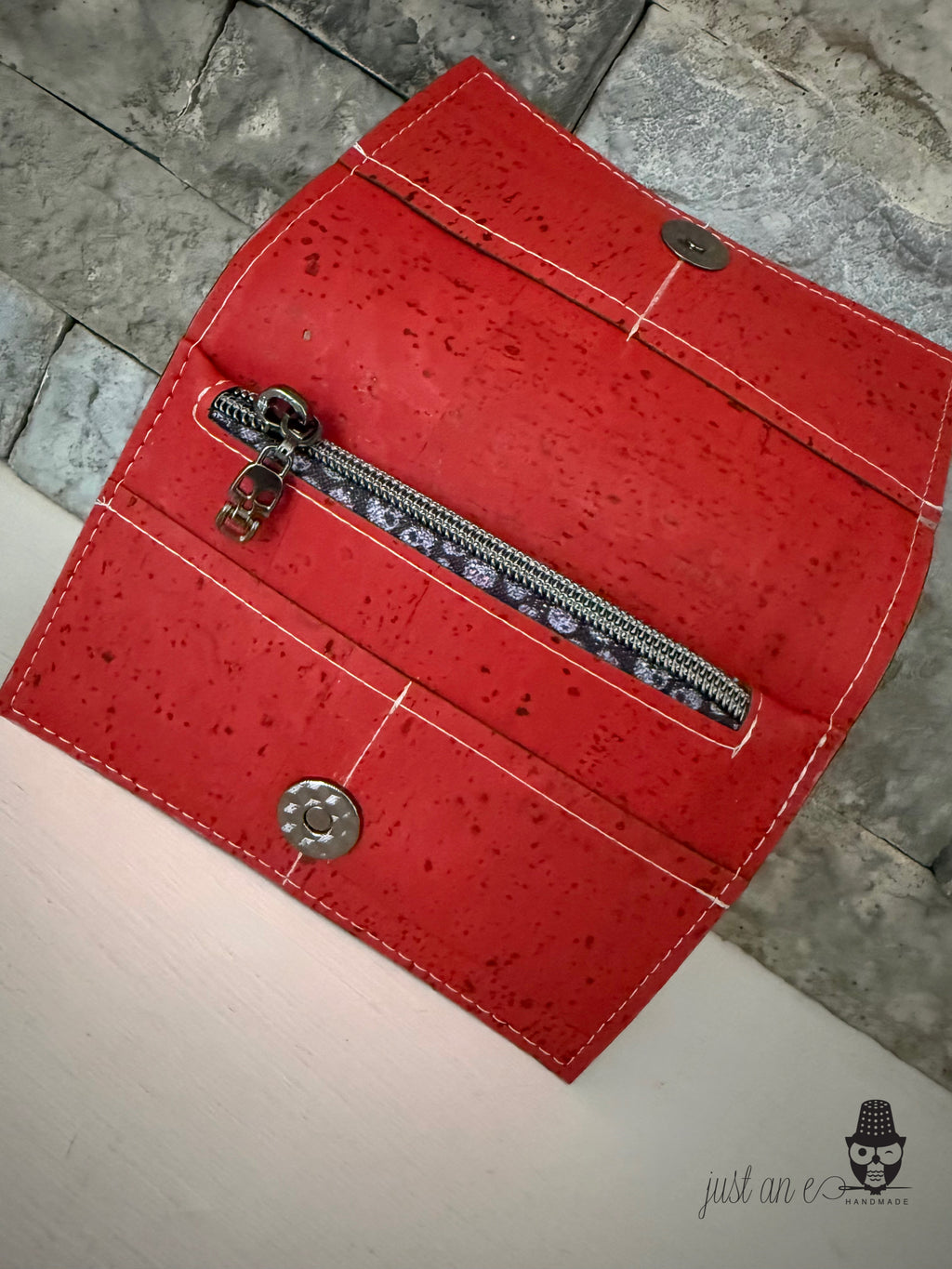 Tomato Red Discovery Cork Wallet with Skeleton Front Embellishment