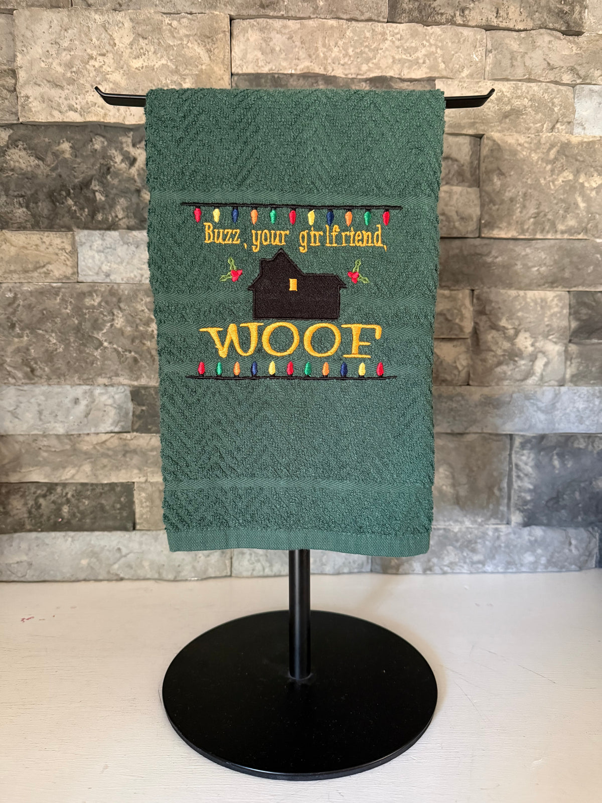 Buzz, Your Girlfriend, WOOF - Home Alone-inspired Embroidered Towel