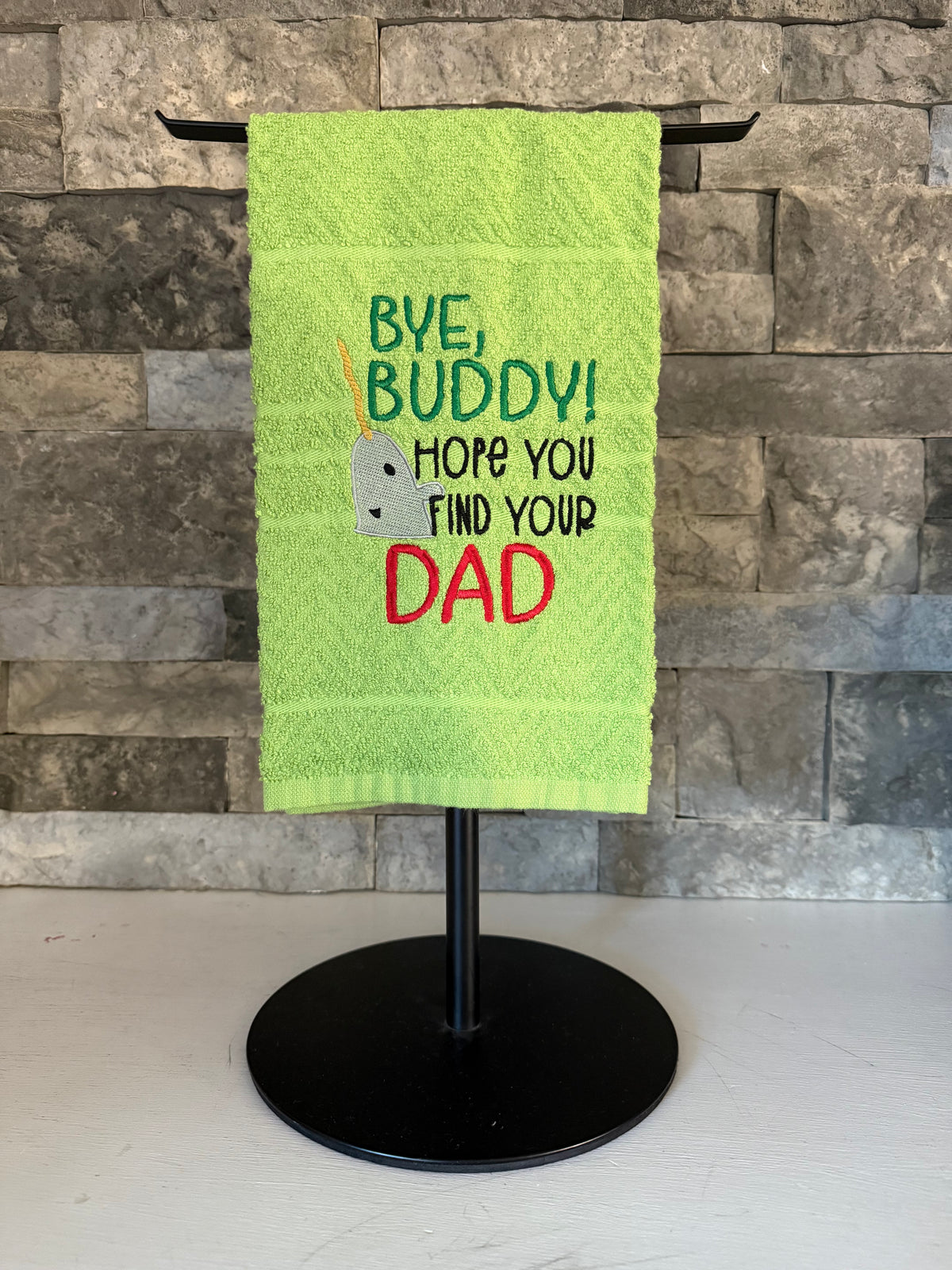Bye, Buddy Narwhal Embroidered Towel