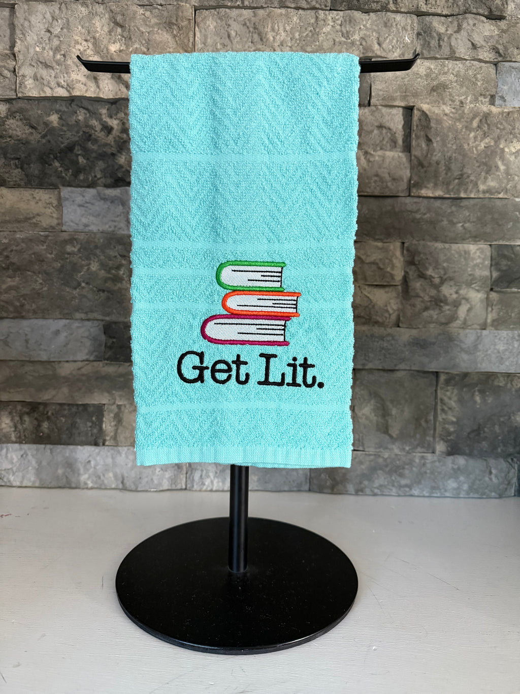 Get Lit - Stack of Books Embroidered Towel