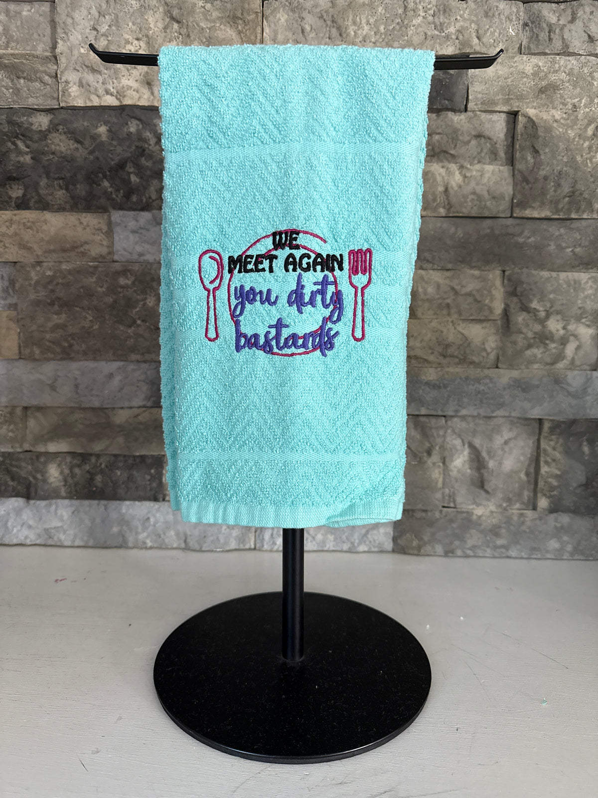 We Meet Again Dish Towel -  Embroidered Towel