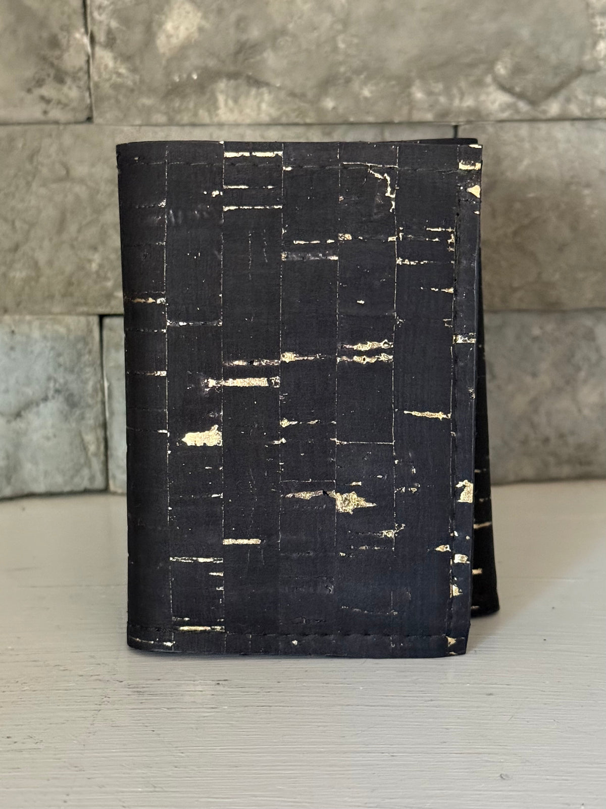 Black with Gold Flecks Cork Trifold Wallet