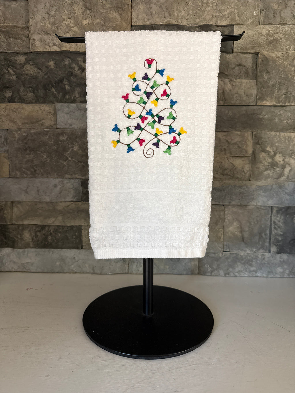 Elegant Christmas Tree Mouse Embroidered Towel
