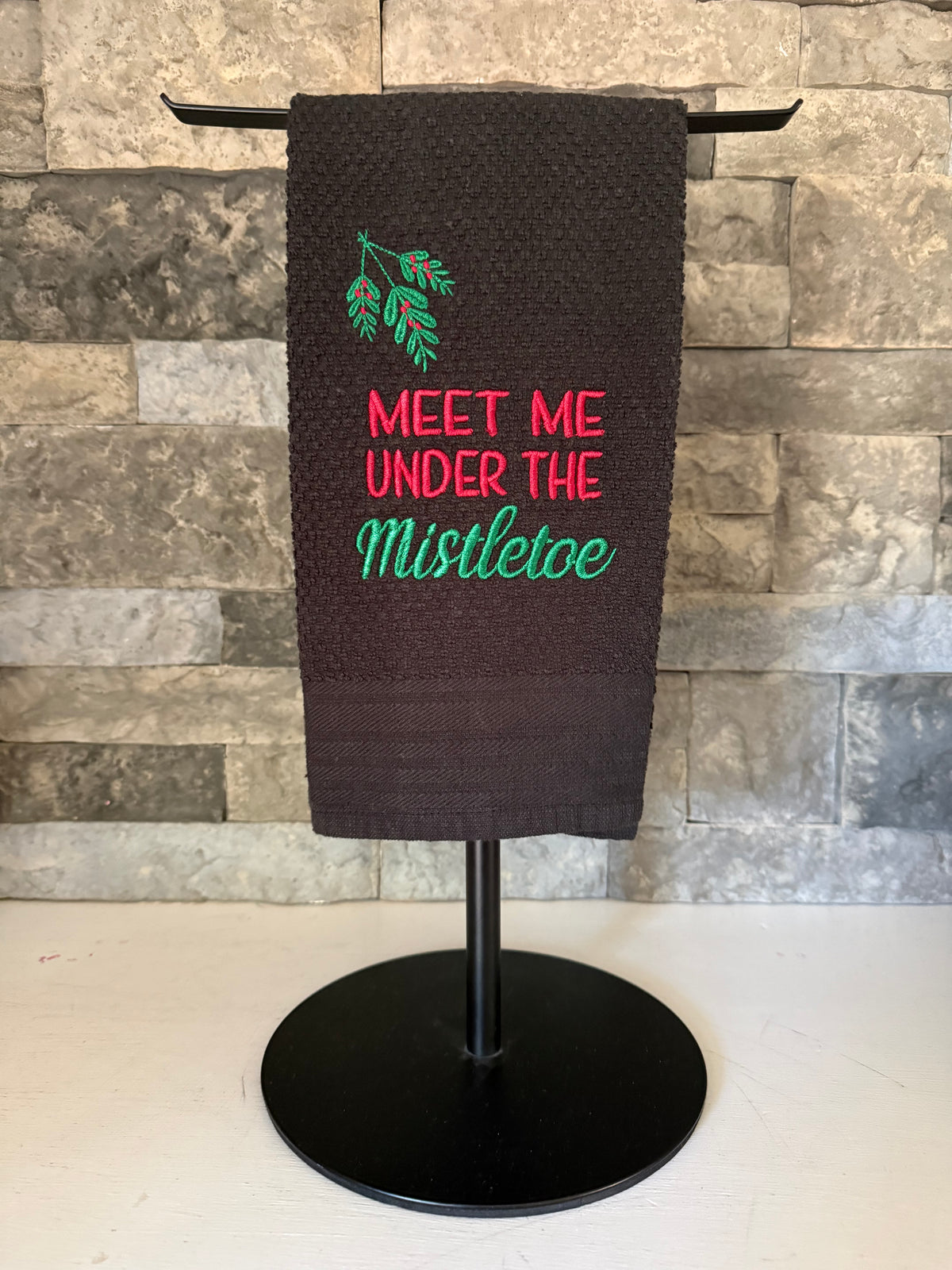 Meet Me Under the Mistletoe Embroidered Towel