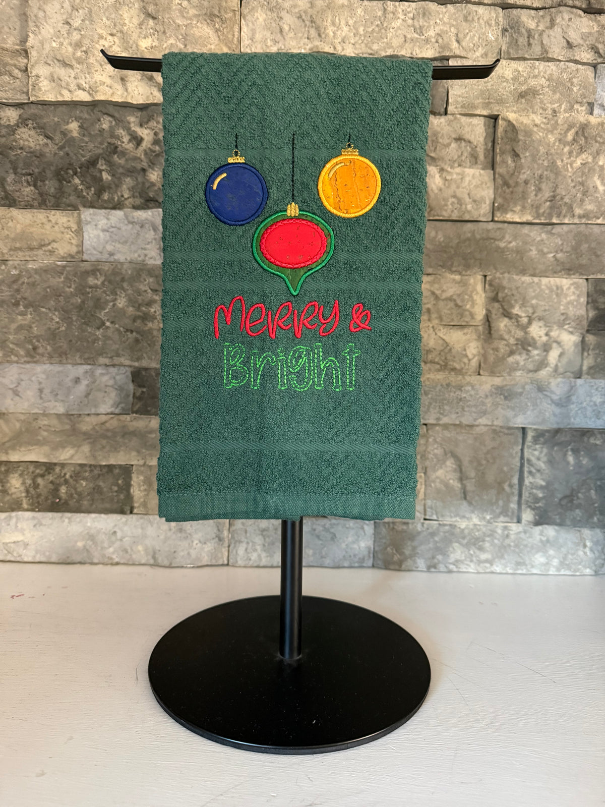 Merry and Bright Embroidered Towel