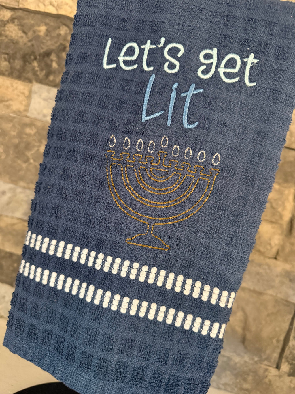 Let's Get Lit Menorah Embroidered Towel