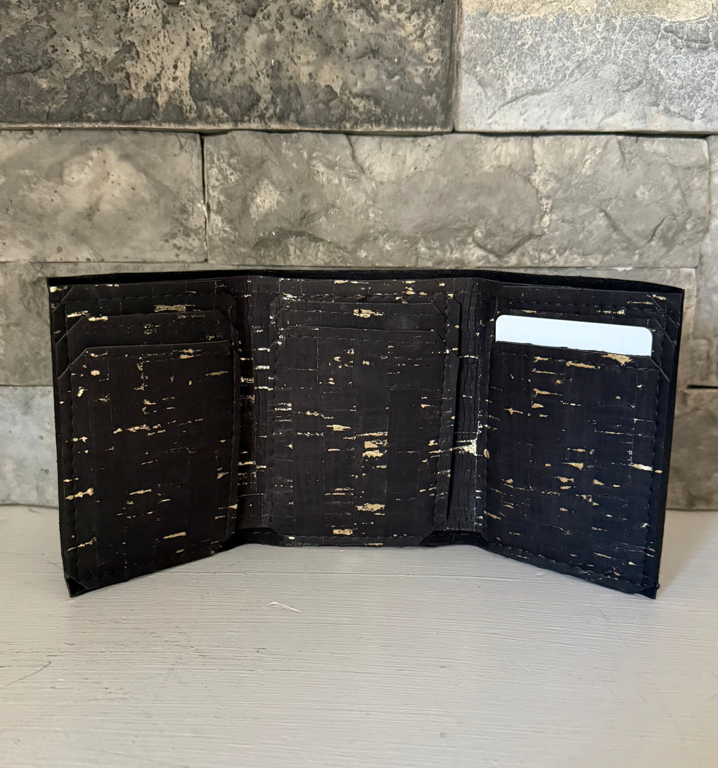 Black with Gold Flecks Cork Trifold Wallet