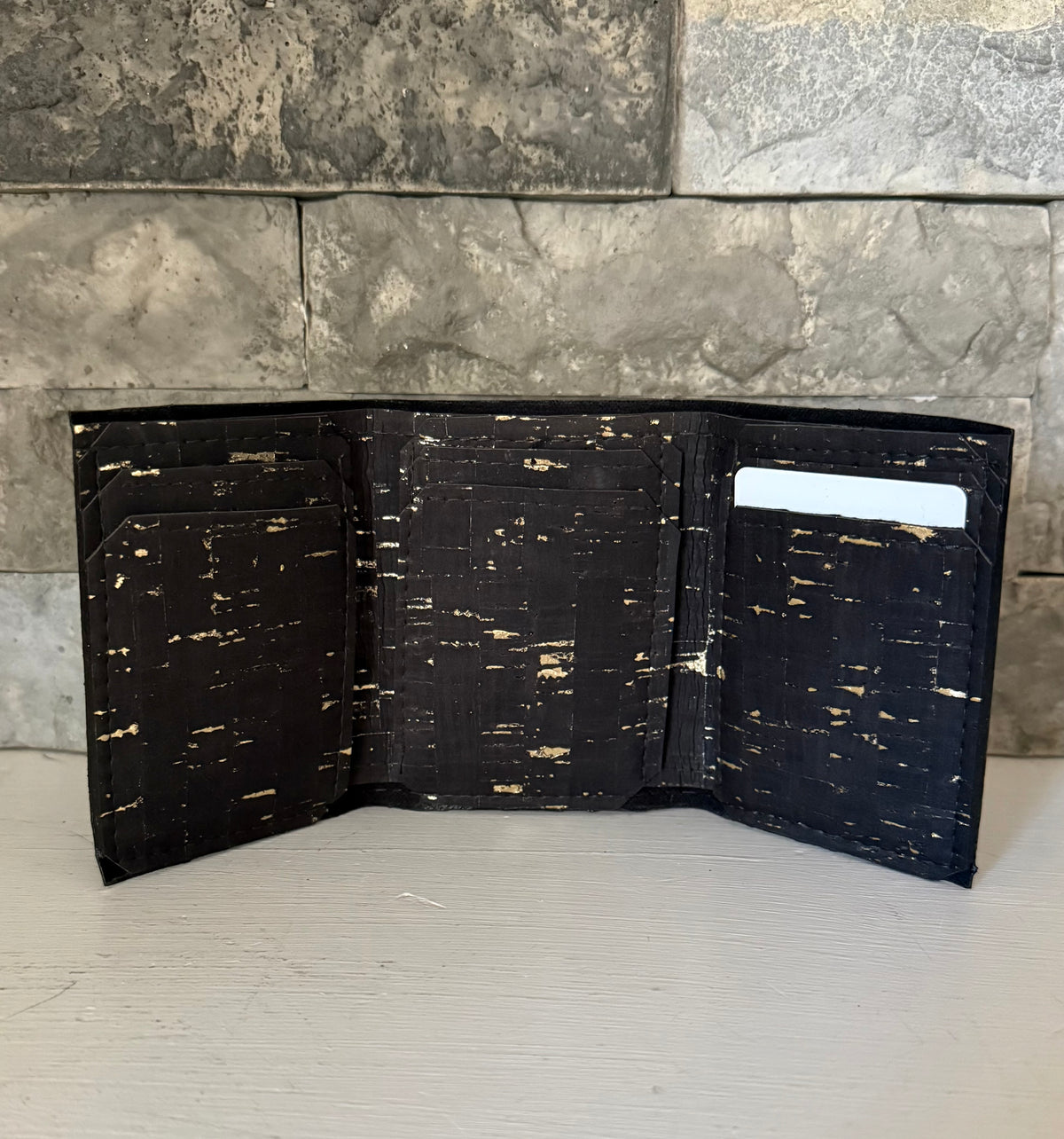 Black with Gold Flecks Cork Trifold Wallet