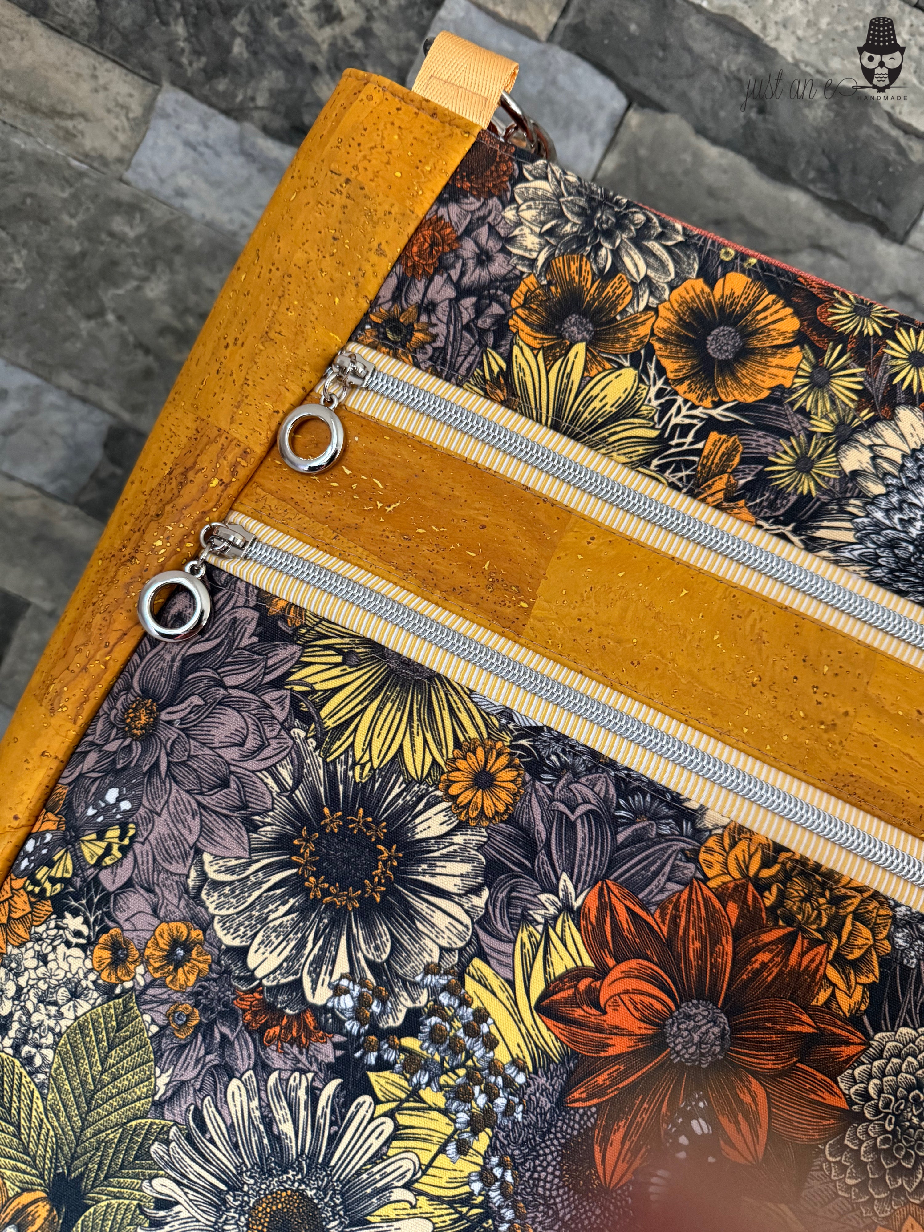 Autumn Floral Canvas and Cork Hobo Style Bag