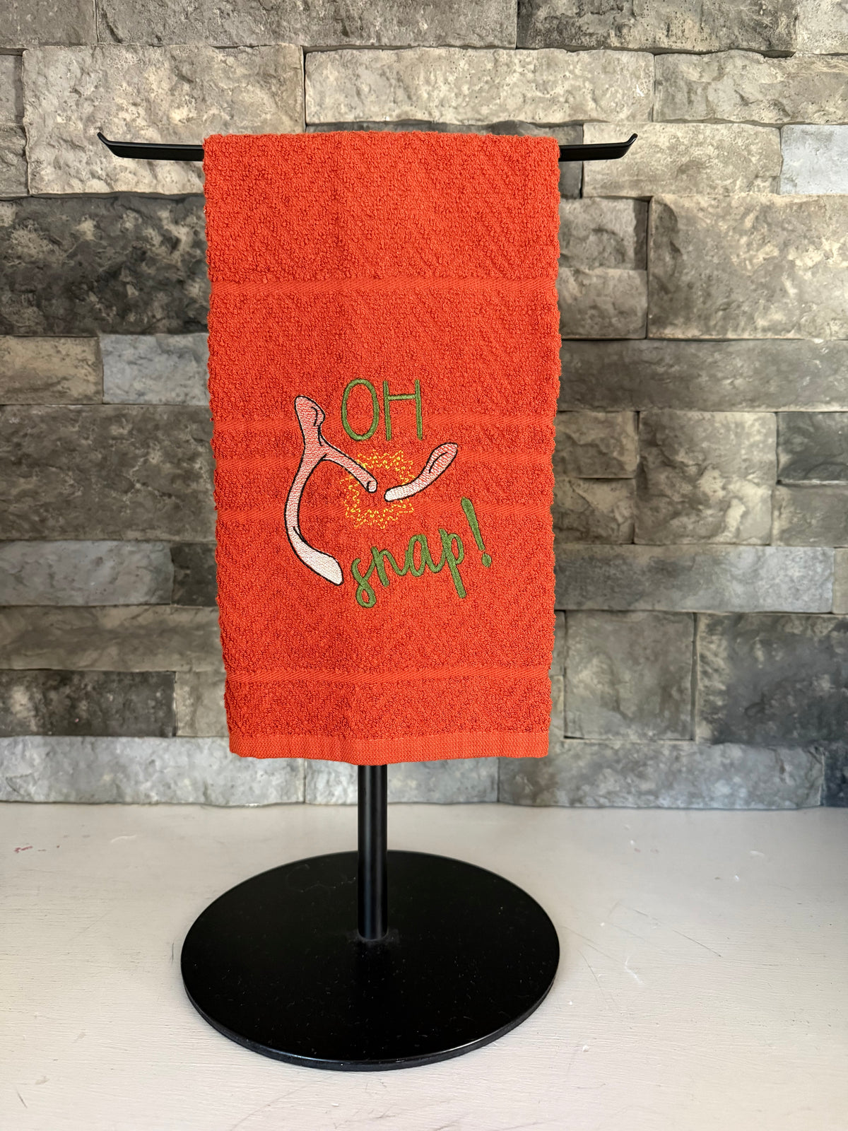 Oh Snap! Wishbone Thanksgiving Embroidered Towel - Holiday Family Towel