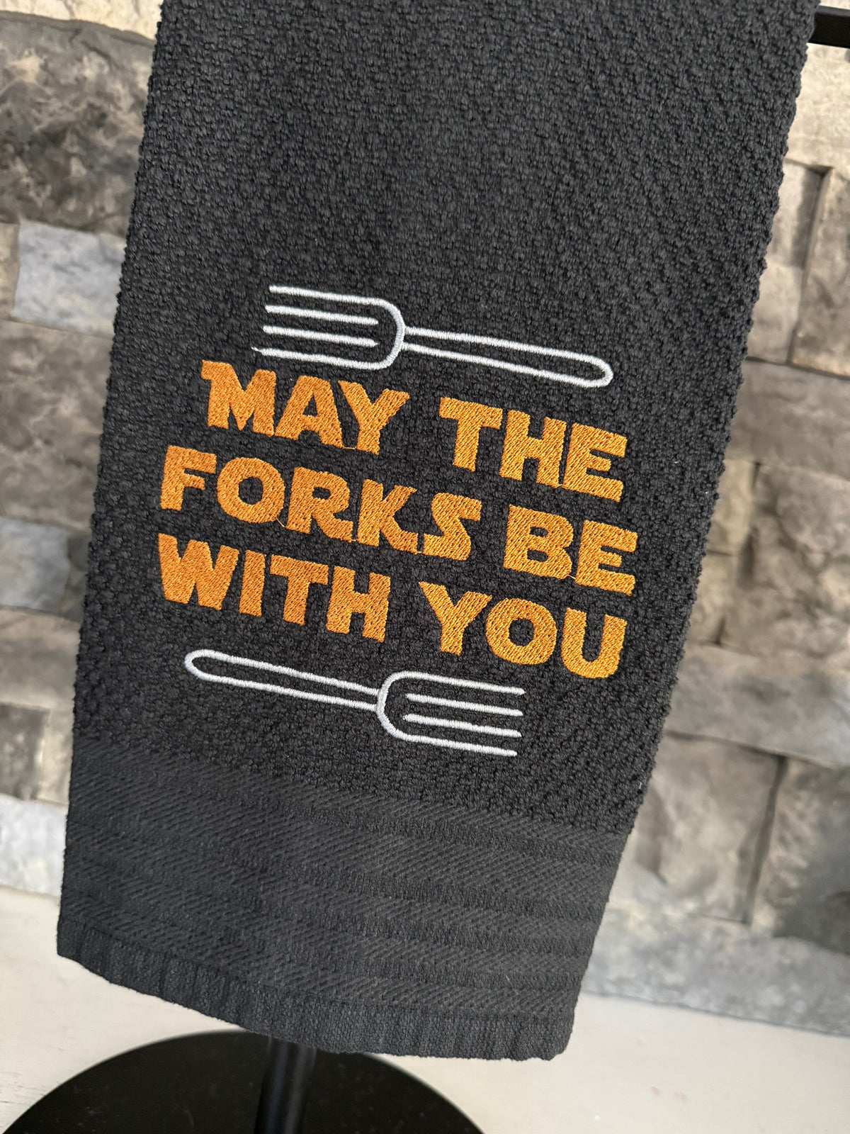 May the Forks be with You Towel - punny - Embroidered Towel