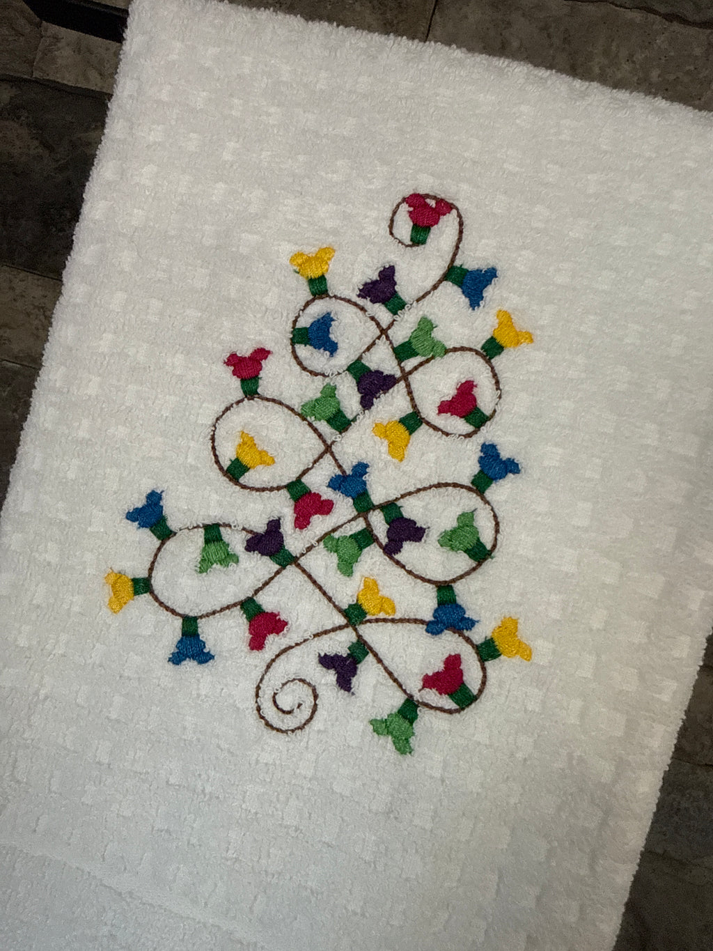 Elegant Christmas Tree Mouse Embroidered Towel
