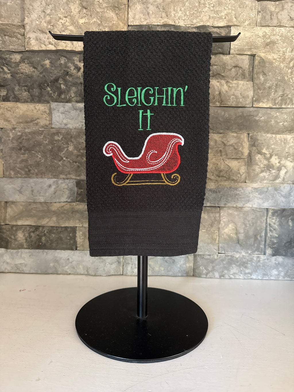 Sleighin' It Embroidered Towel