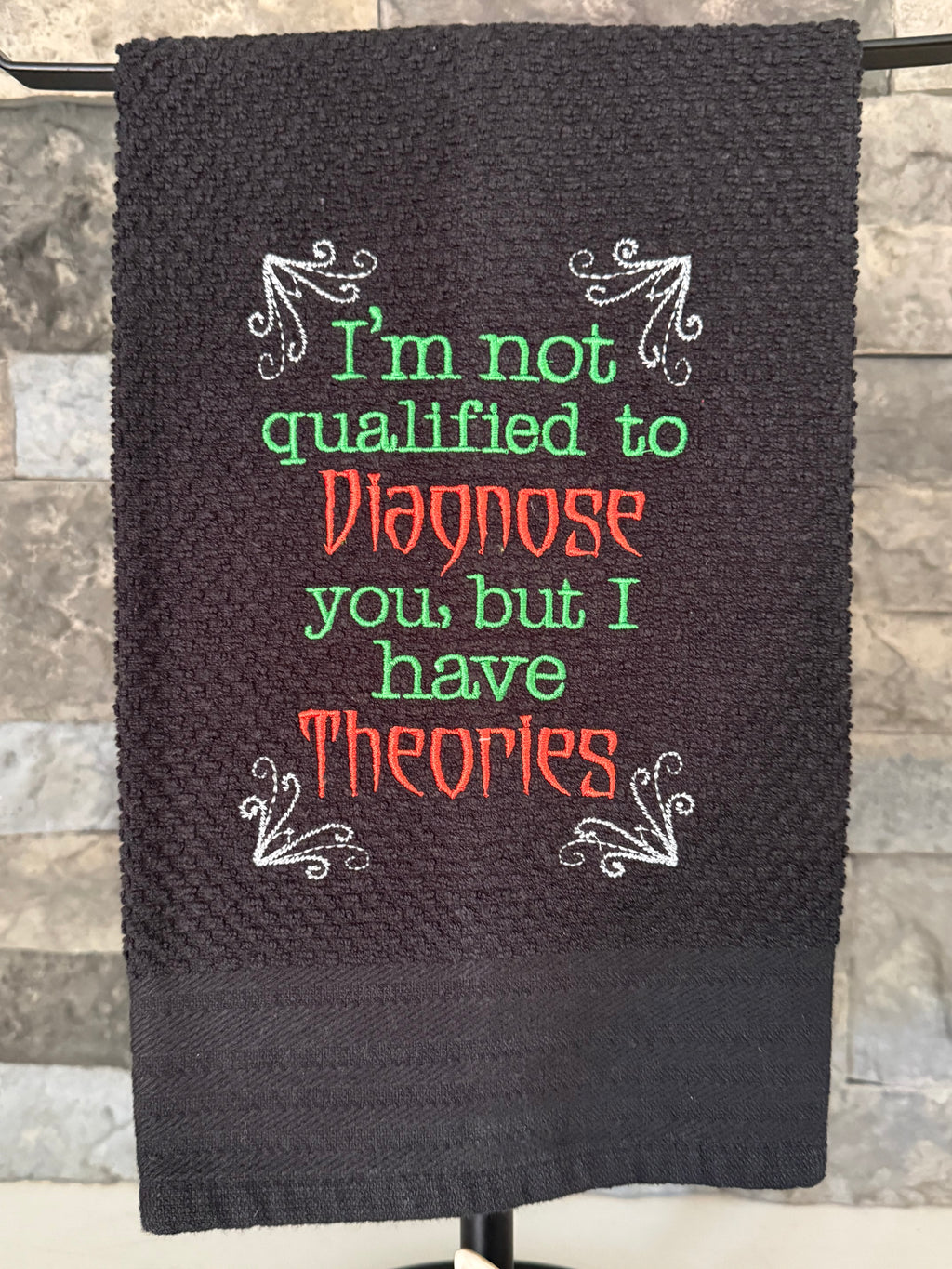 Diagnose Theories Embroidered Towel